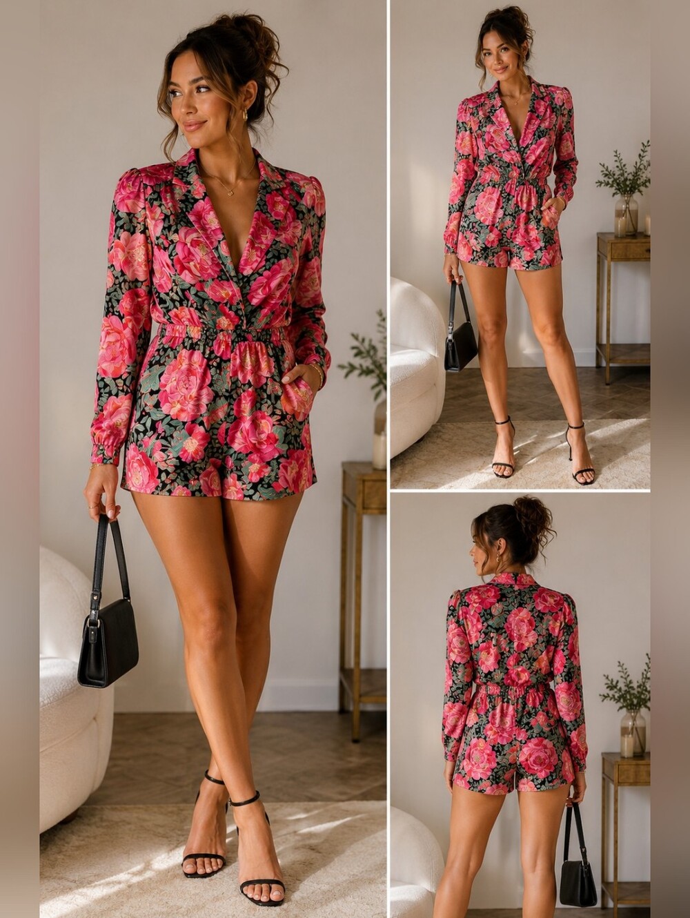 Disco Honey Peony Floral Blazer Romper • Size S • NWT $72